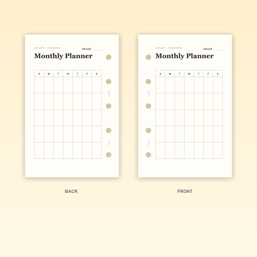 Monthly Planner Portrait M5 Mini 5 planner insert front and back design with five-hole punching