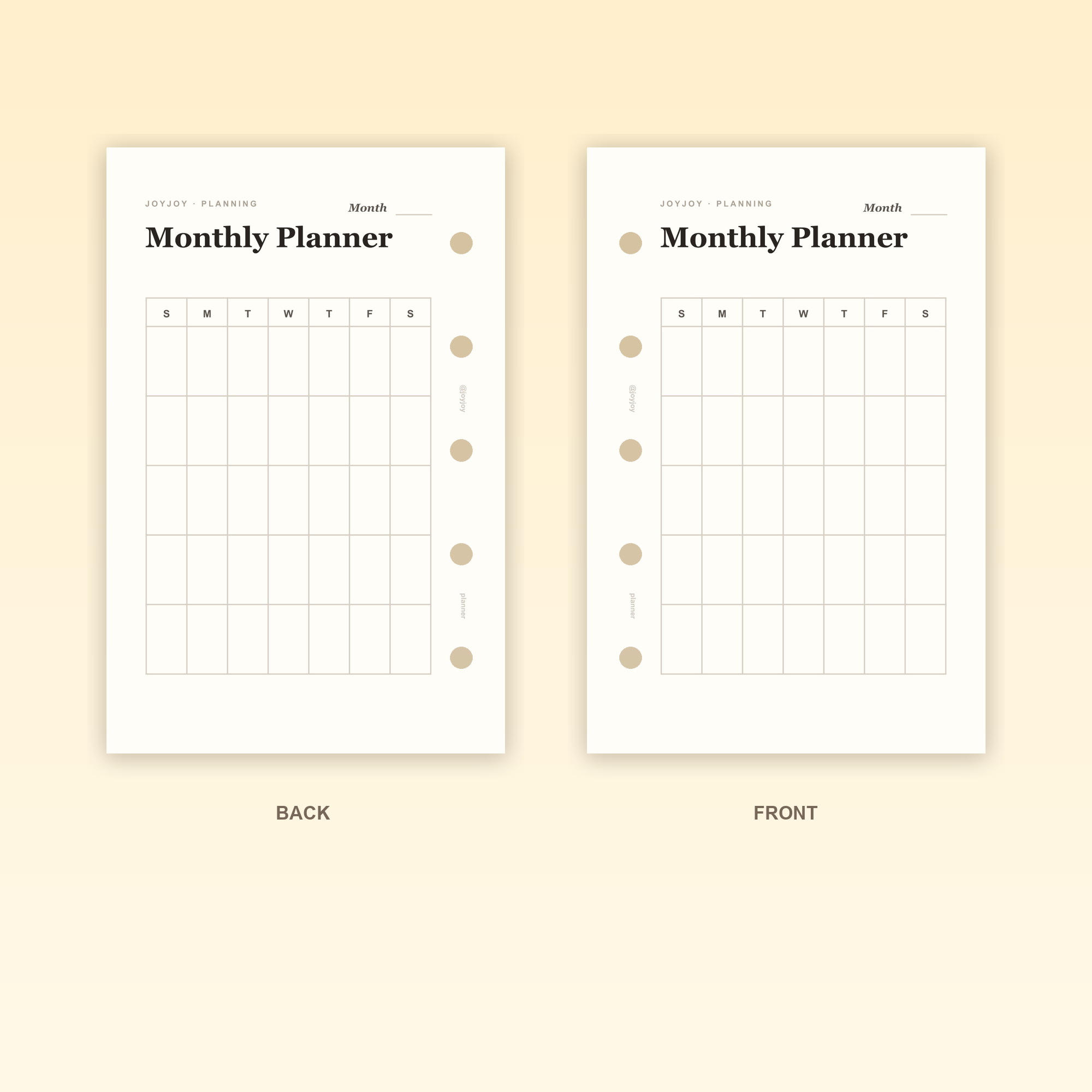 Monthly Planner Portrait M5 Mini 5 planner insert front and back design with five-hole punching