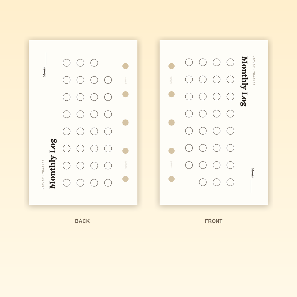 Monthly Log Landscape M5 Mini 5 planner insert front and back design with five-hole punching