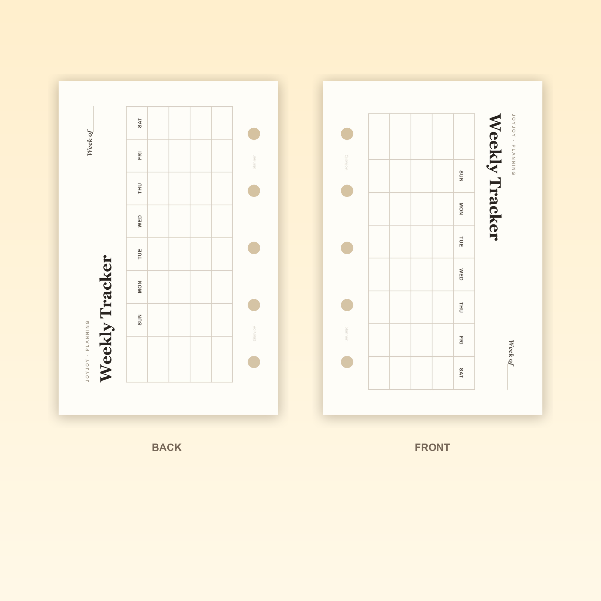 Weekly Tracker Landscape M5 Mini 5 planner insert front and back design with five-hole punching
