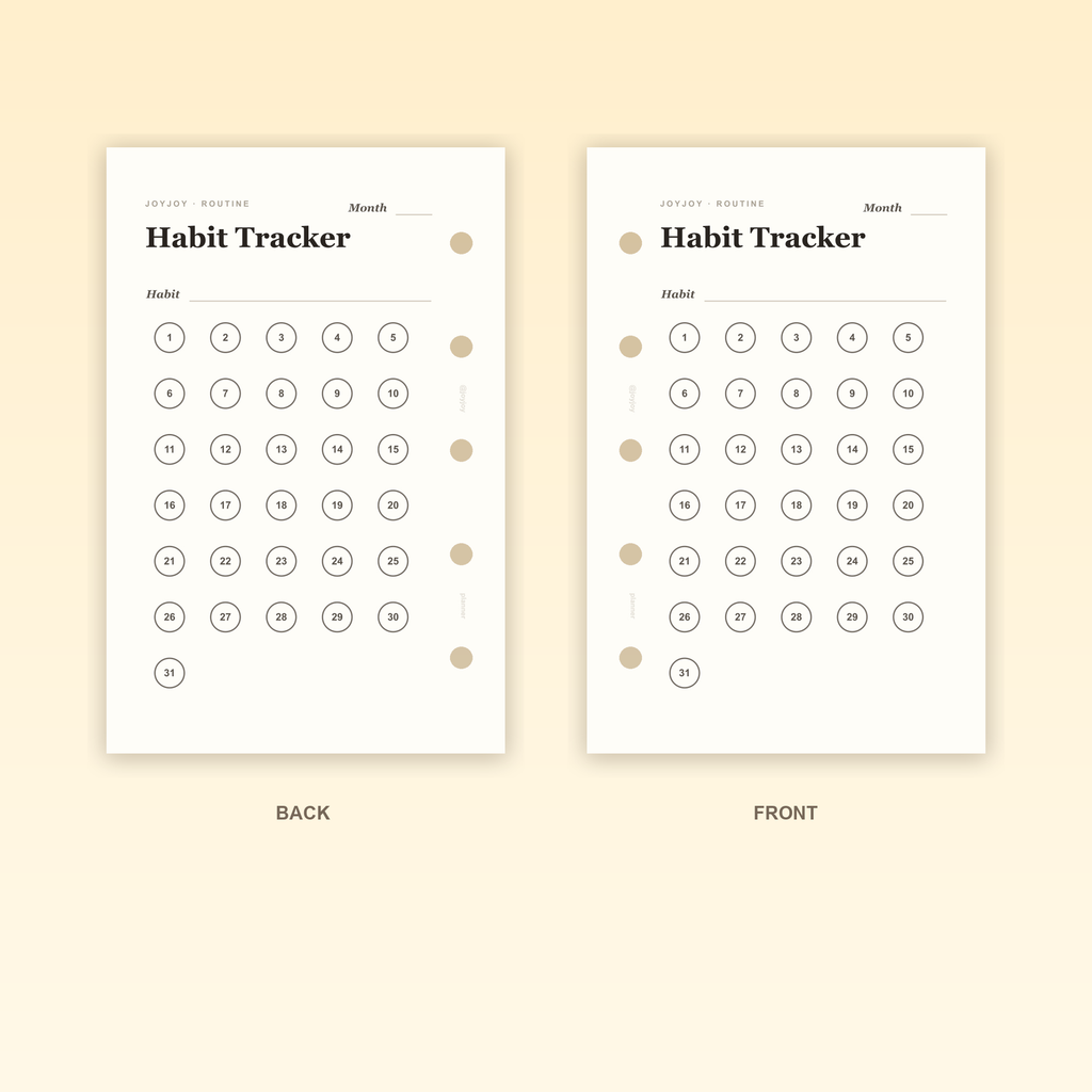 Habit Tracker One Habit M5 Mini 5 planner insert front and back design with five-hole punching