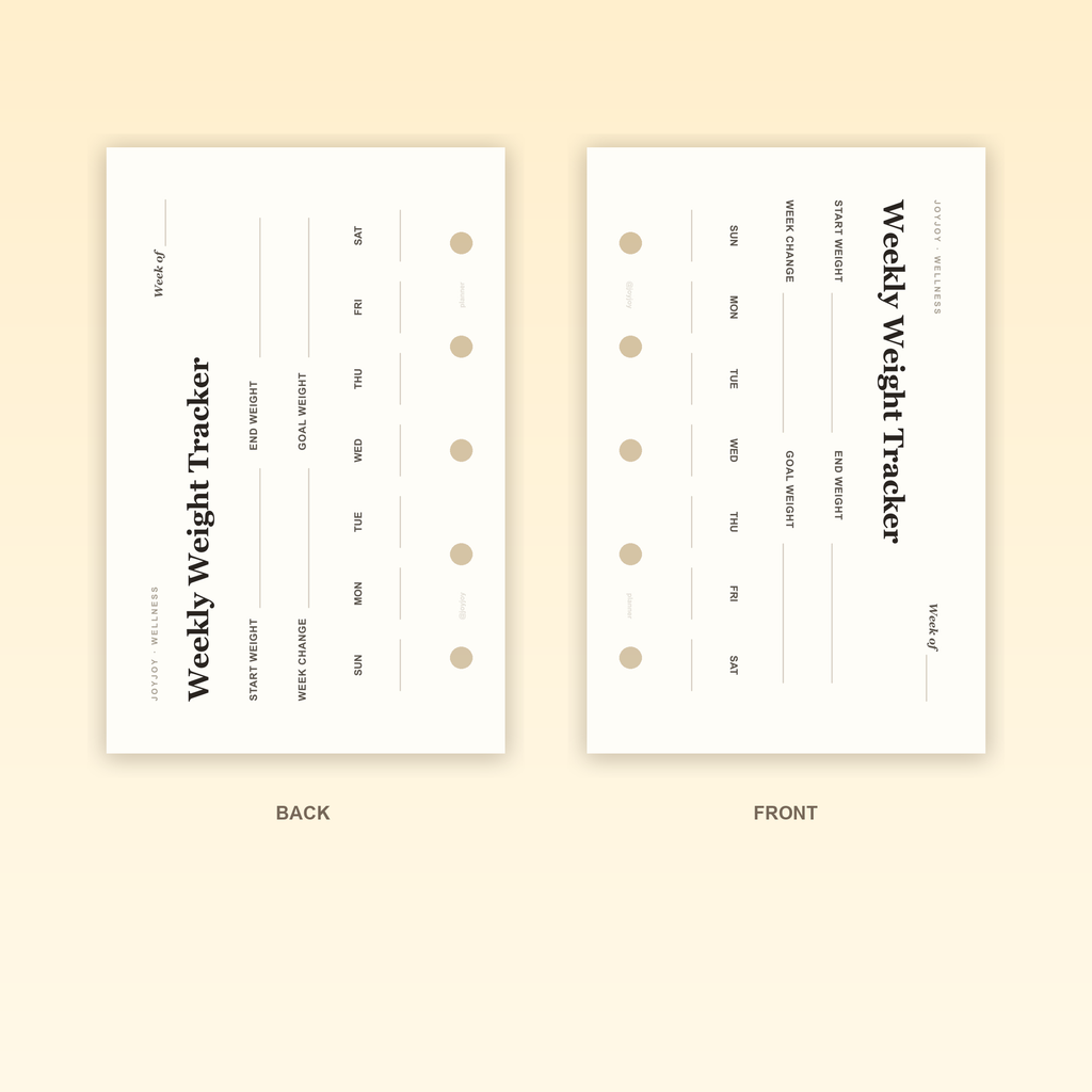 Weekly Weight Tracker M5 Mini 5 planner insert front and back design with five-hole punching