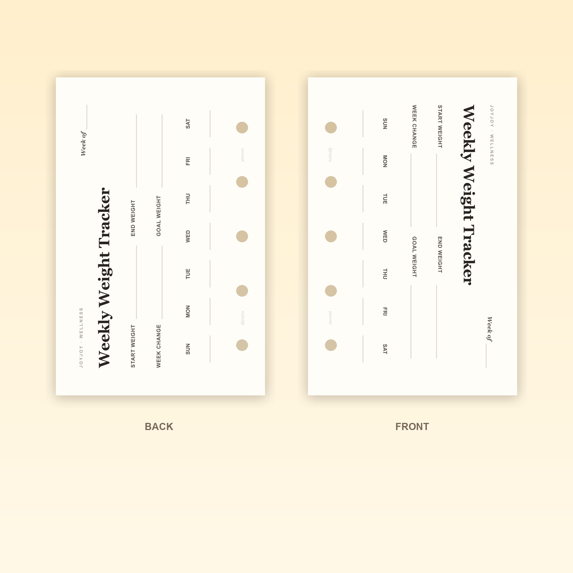 Weekly Weight Tracker M5 Mini 5 planner insert front and back design with five-hole punching