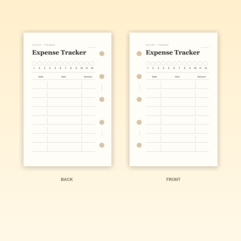 Expense Tracker M5 Mini 5 planner insert front and back design with five-hole punching
