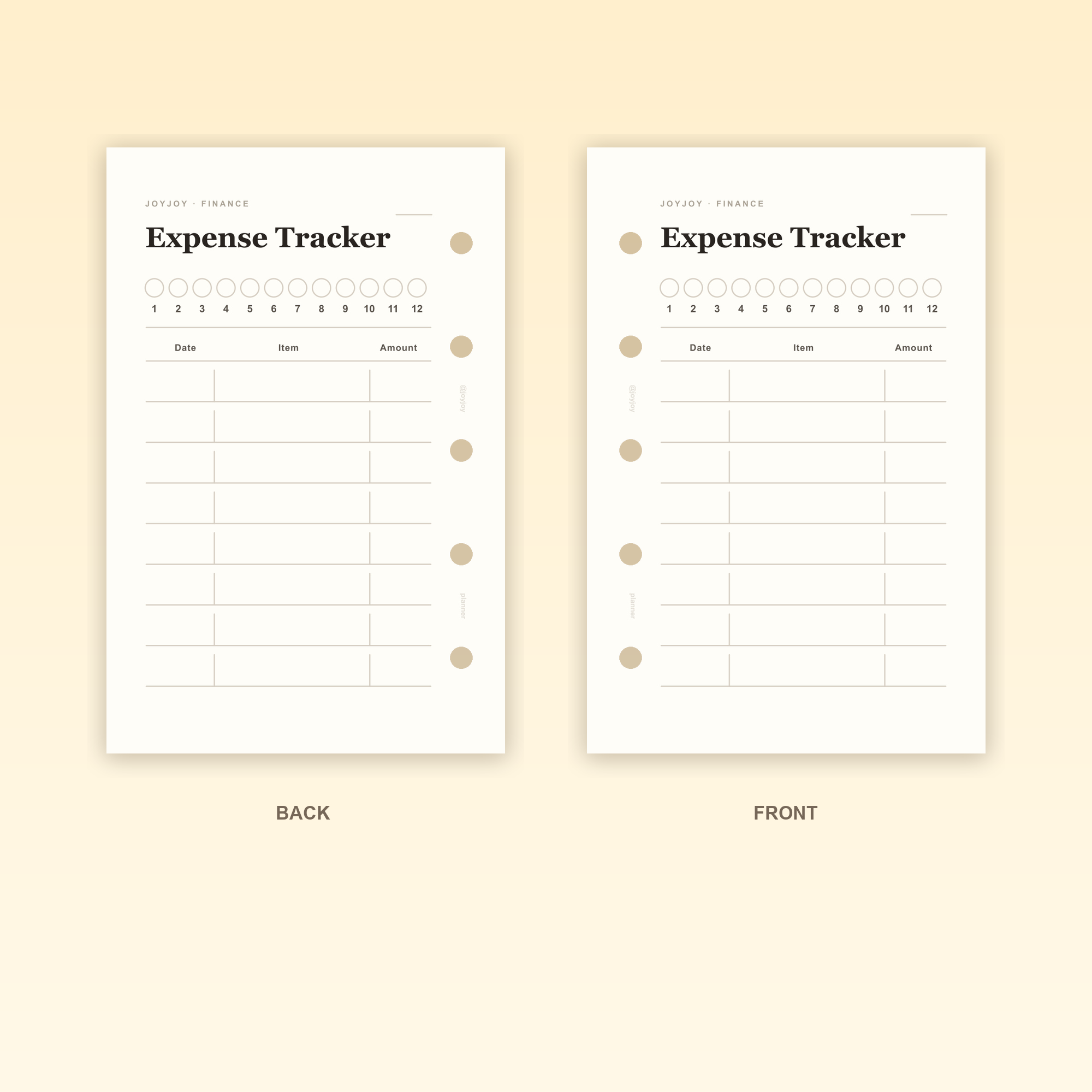 Expense Tracker M5 Mini 5 planner insert front and back design with five-hole punching