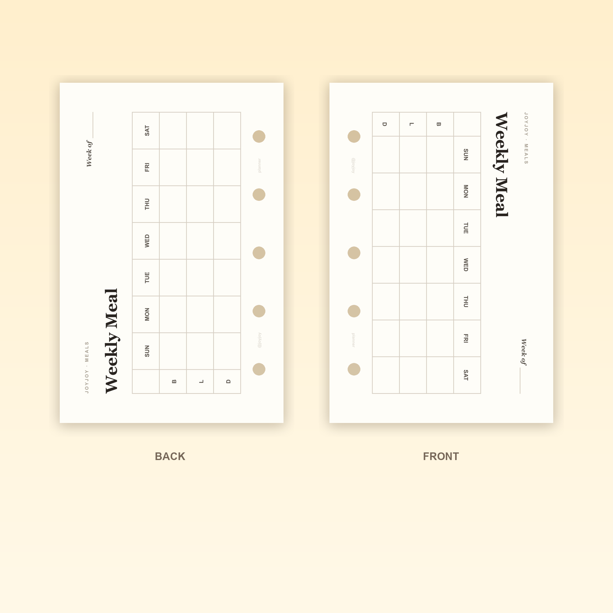 Weekly Meal M5 Mini 5 planner insert front and back design with five-hole punching