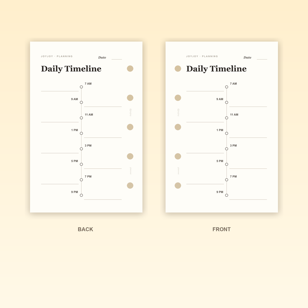 Daily Timeline M5 Mini 5 planner insert front and back design with five-hole punching