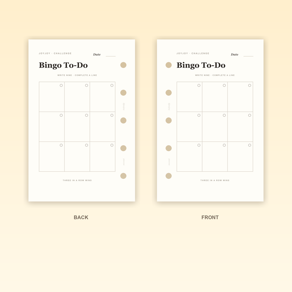 Bingo To-Do M5 Mini 5 planner insert front and back design with five-hole punching