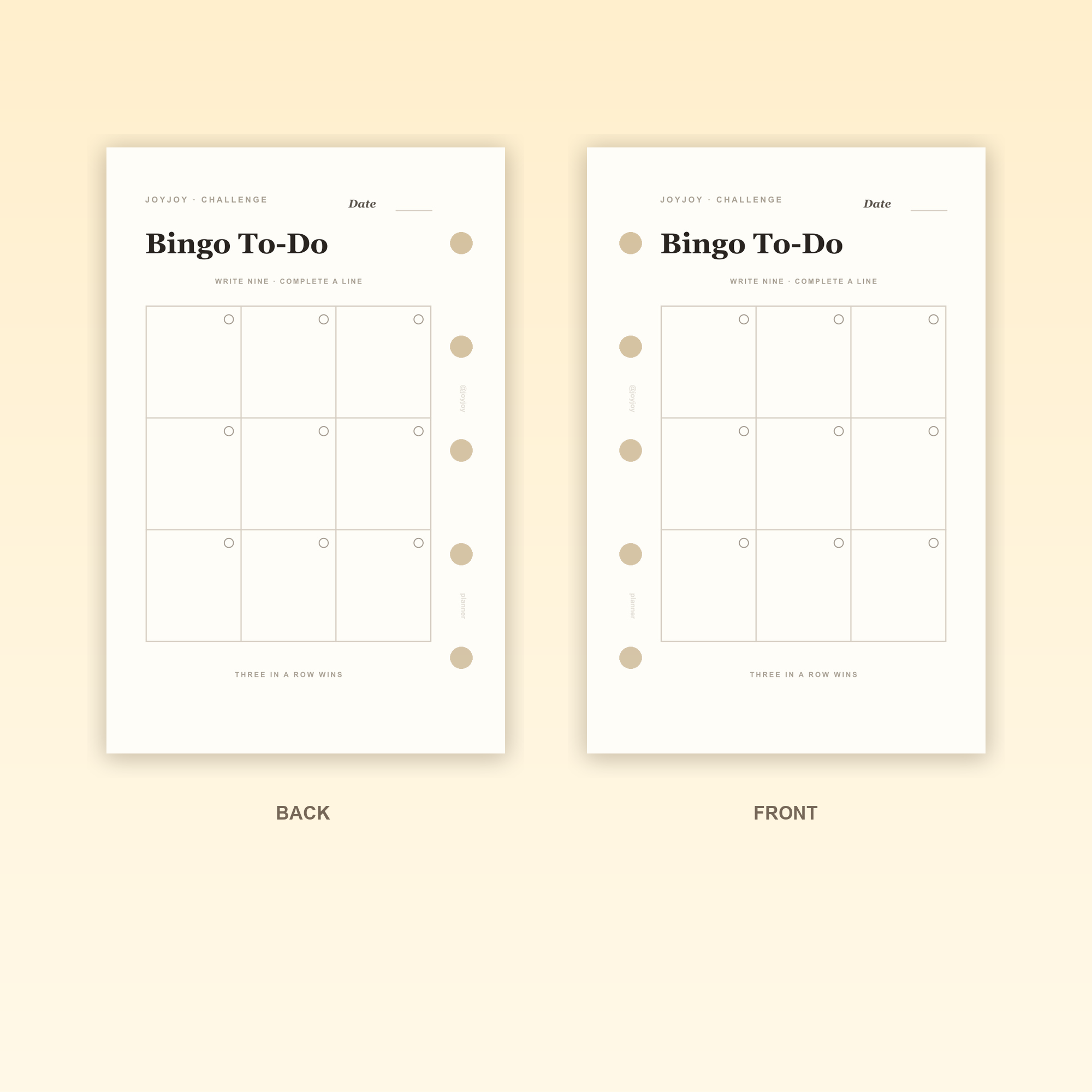 Bingo To-Do M5 Mini 5 planner insert front and back design with five-hole punching