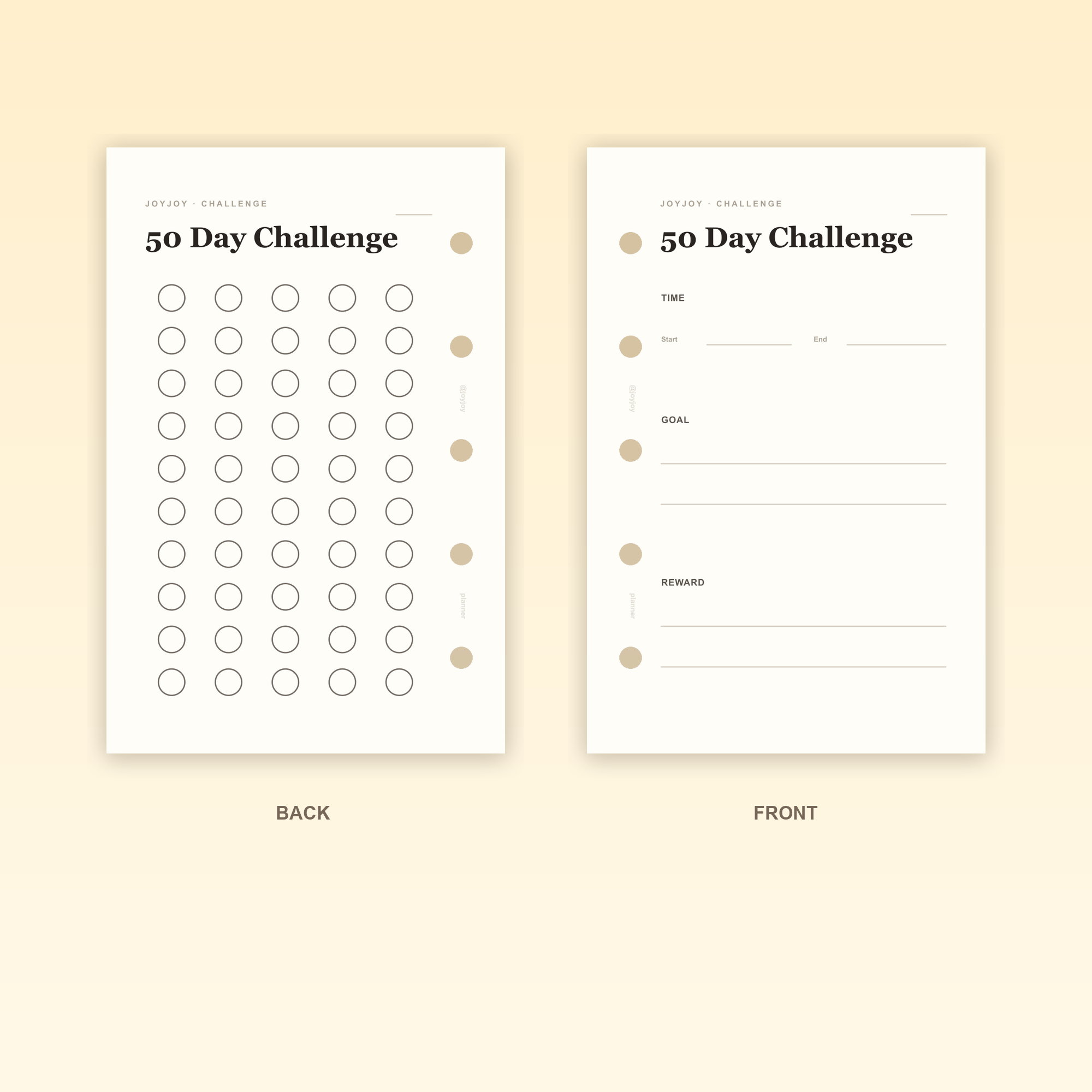 50 Day Challenge M5 Mini 5 planner insert front and back design with five-hole punching