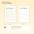 50 Day Challenge M5 Mini 5 planner inserts with size, hole spacing and paper information