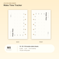 Wake Time Tracker M5 Mini 5 planner inserts, front and back, with size and pack information