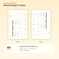Weekly Weight Tracker M5 Mini 5 planner inserts with size, hole spacing and paper information