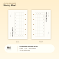 Weekly Meal M5 Mini 5 planner inserts with size, hole spacing and paper information