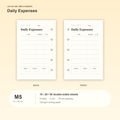 Daily Expenses M5 Mini 5 planner inserts, front and back, with size and pack information