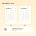 Monthly Log Portrait M5 Mini 5 planner inserts with size, hole spacing and paper information