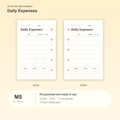 Daily Expenses M5 Mini 5 planner inserts with size, hole spacing and paper information