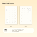 Sleep Time Tracker M5 Mini 5 planner inserts, front and back, with size and pack information