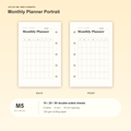 Monthly Planner Portrait M5 Mini 5 planner inserts, front and back, with size and pack information