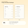 Project 50 Daily Challenge M5 Mini 5 planner inserts, front and back, with size and pack information
