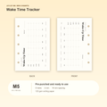 Wake Time Tracker M5 Mini 5 planner inserts with size, hole spacing and paper information