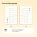 Monthly Log Landscape M5 Mini 5 planner inserts with size, hole spacing and paper information