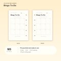Bingo To-Do M5 Mini 5 planner inserts with size, hole spacing and paper information