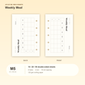 Weekly Meal M5 Mini 5 planner inserts, front and back, with size and pack information