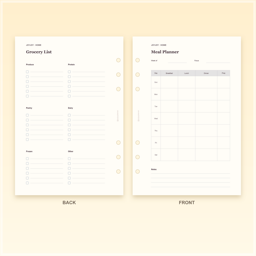 Meal Planner A5 planner insert front and back design preview