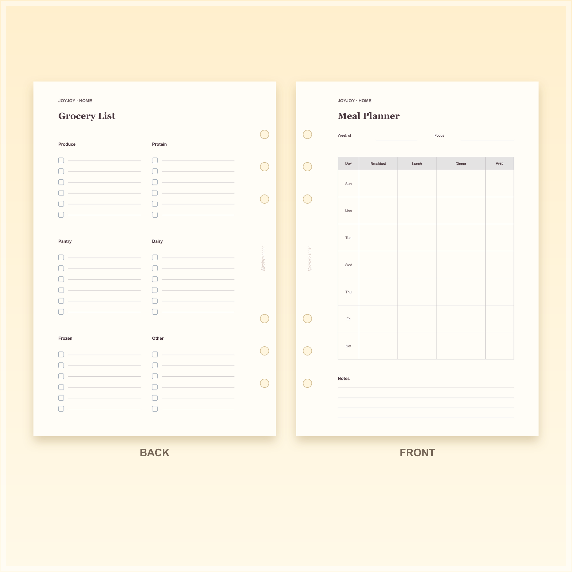 Meal Planner A5 planner insert front and back design preview