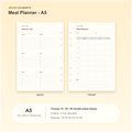 Meal Planner A5 planner insert with finished size and hole spacing information