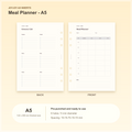Meal Planner A5 planner insert with finished size and hole spacing information