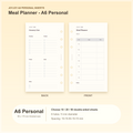Meal Planner A6 Personal planner insert with finished size and hole spacing information