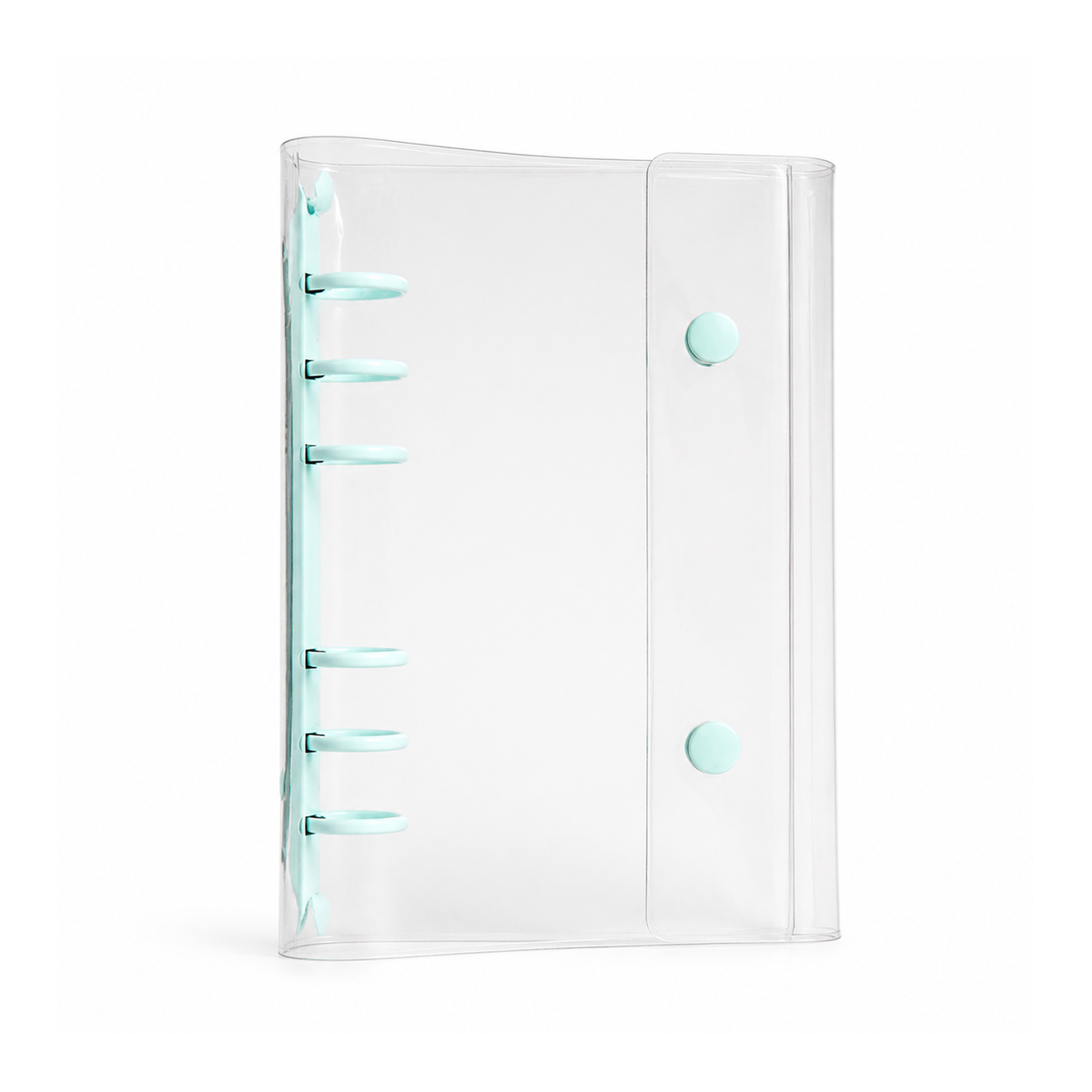 Mint Green A6 Clear Double-Snap 6-Ring Planner Binder Cover on white background