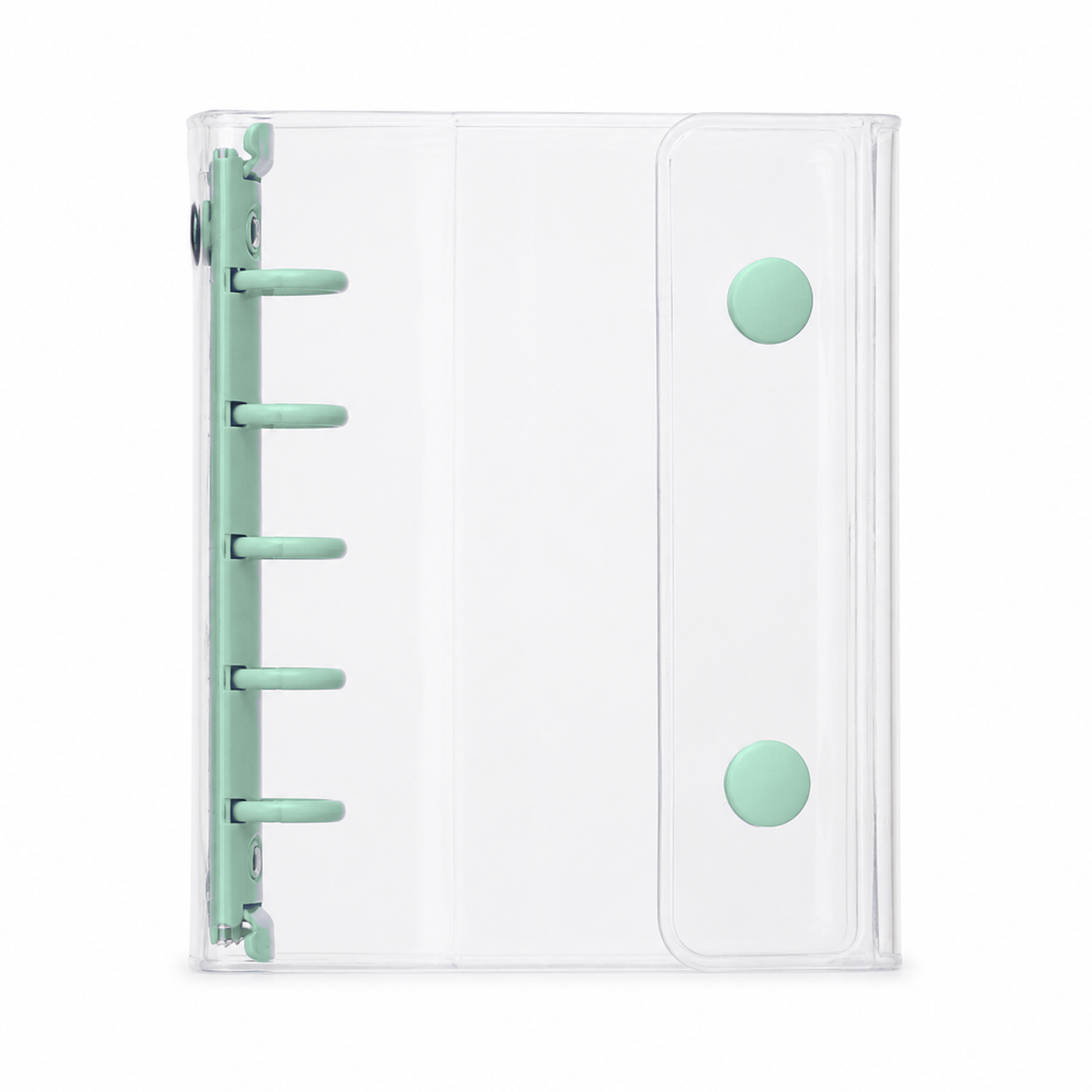 Mint Green M5 Clear Double-Snap 5-Ring Planner Binder Cover on a white background