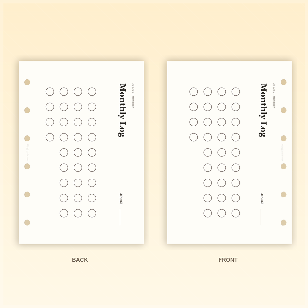 Monthly Log Landscape A7 pocket planner insert front and back design preview