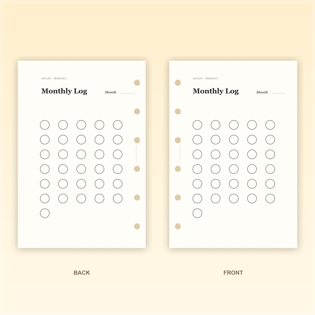 Monthly Log Portrait A7 pocket planner insert front and back design preview