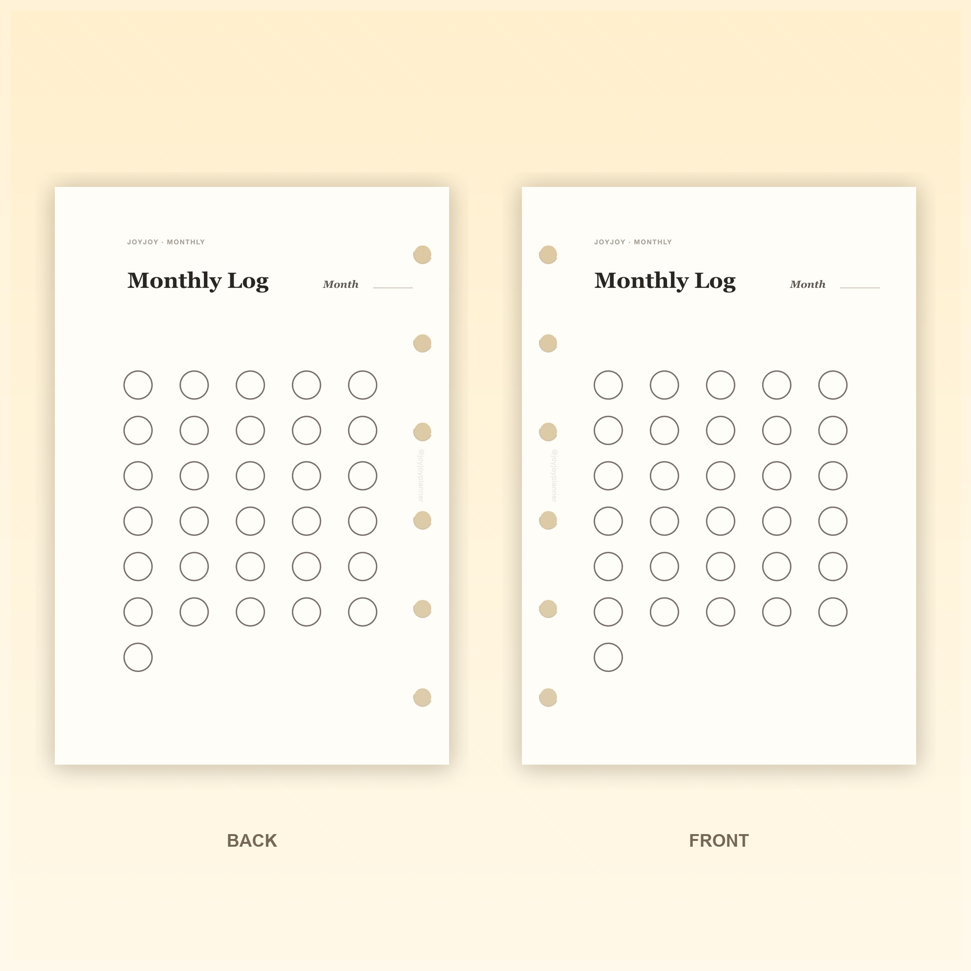 Monthly Log Portrait A7 pocket planner insert front and back design preview