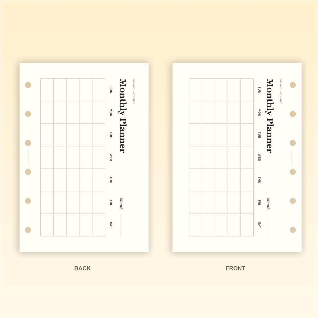 Monthly Planner Landscape A7 pocket planner insert front and back design preview