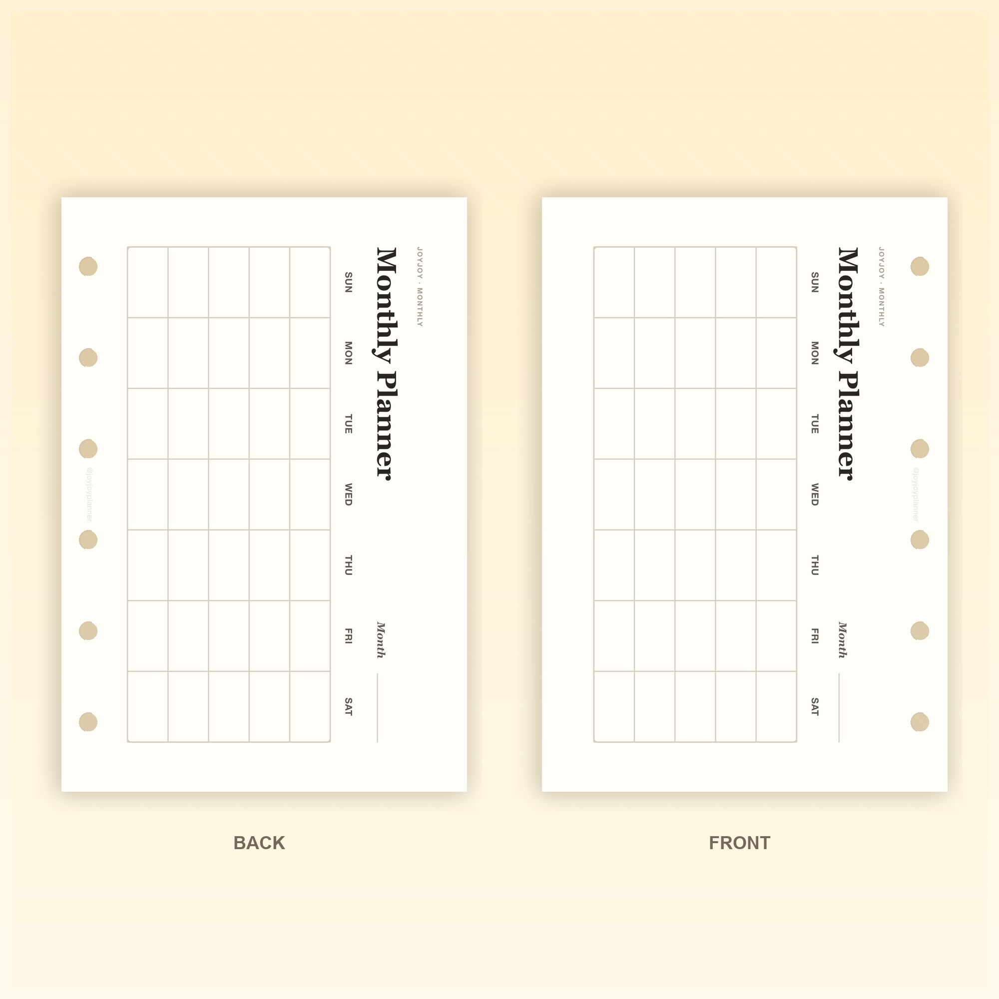 Monthly Planner Landscape A7 pocket planner insert front and back design preview