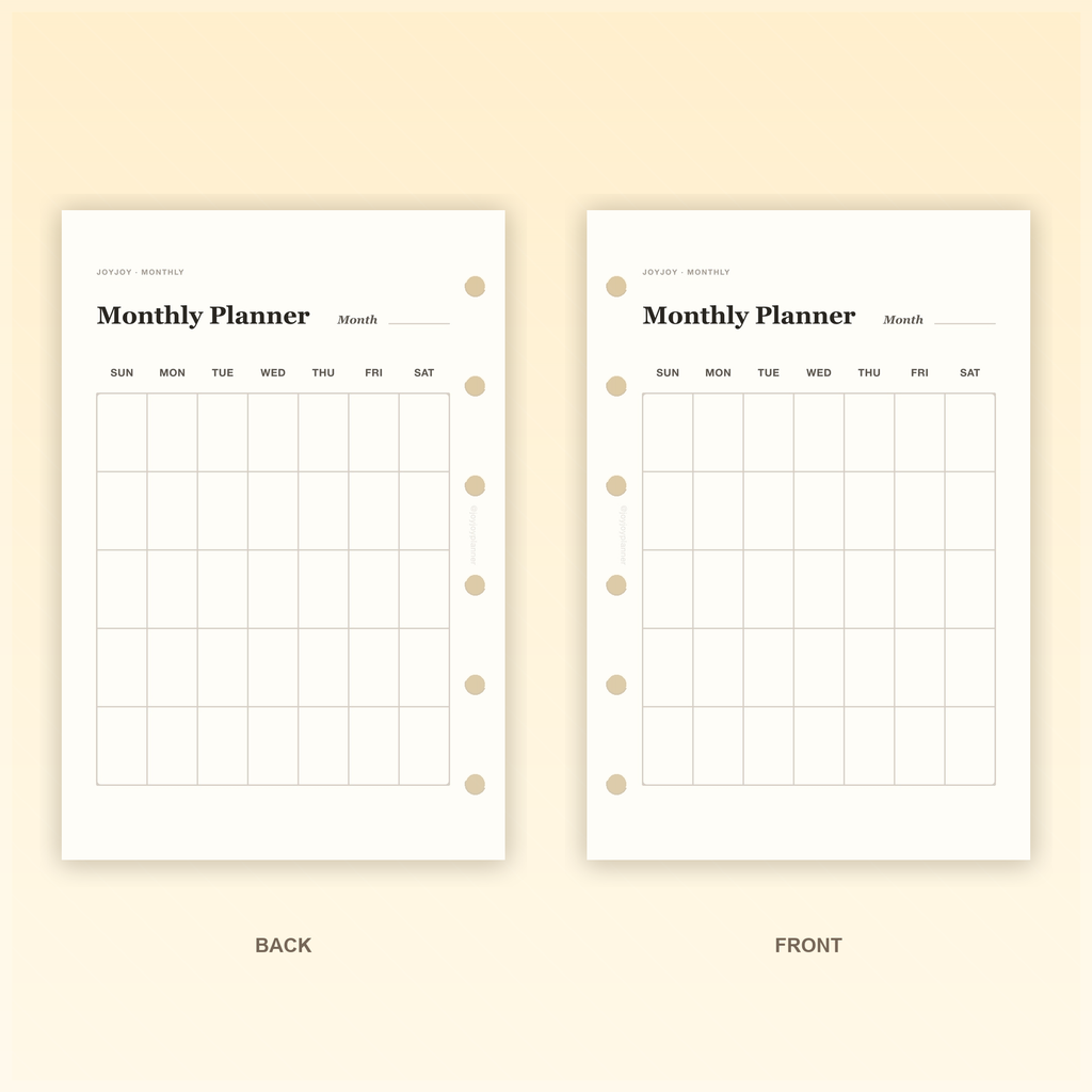 Monthly Planner Portrait A7 pocket planner insert front and back design preview