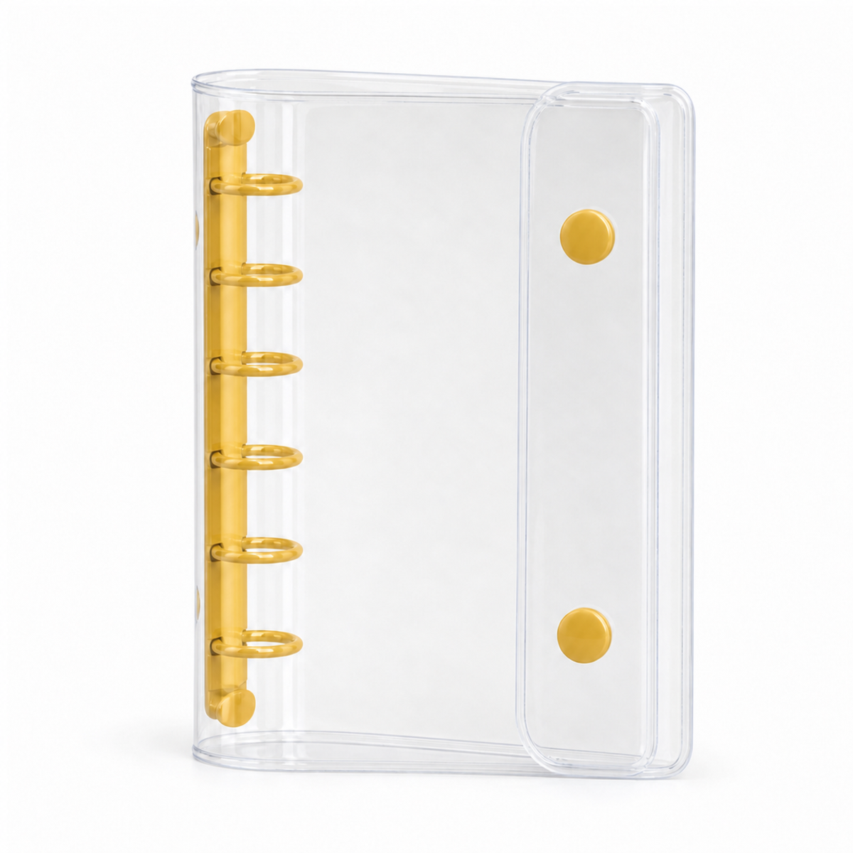 Mustard A7 Clear Double-Snap 6-Ring Planner Binder Cover on a white background