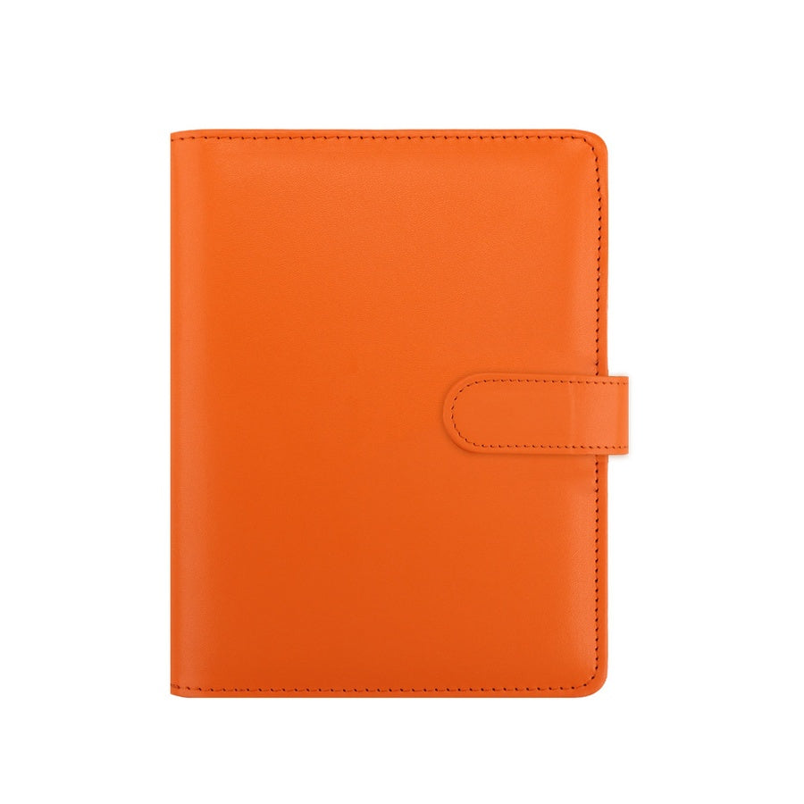 Orange A5 macaron planner binder cover on a white background