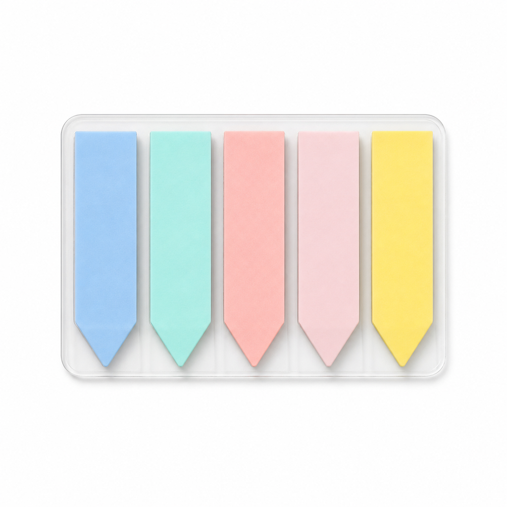 Arrow-tip pastel sticky page tabs in five colors, 100 sheets