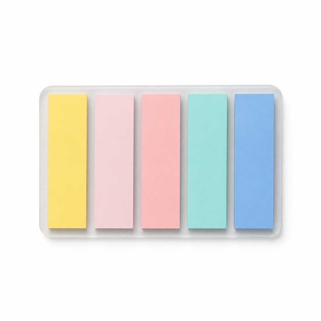 Flat-top pastel sticky page tabs in five colors, 100 sheets