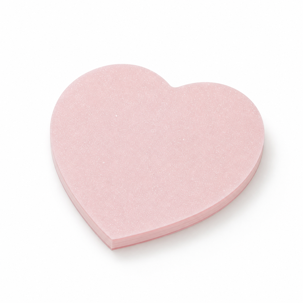 Peach pink pearl glitter transparent sticky notes in a heart shape
