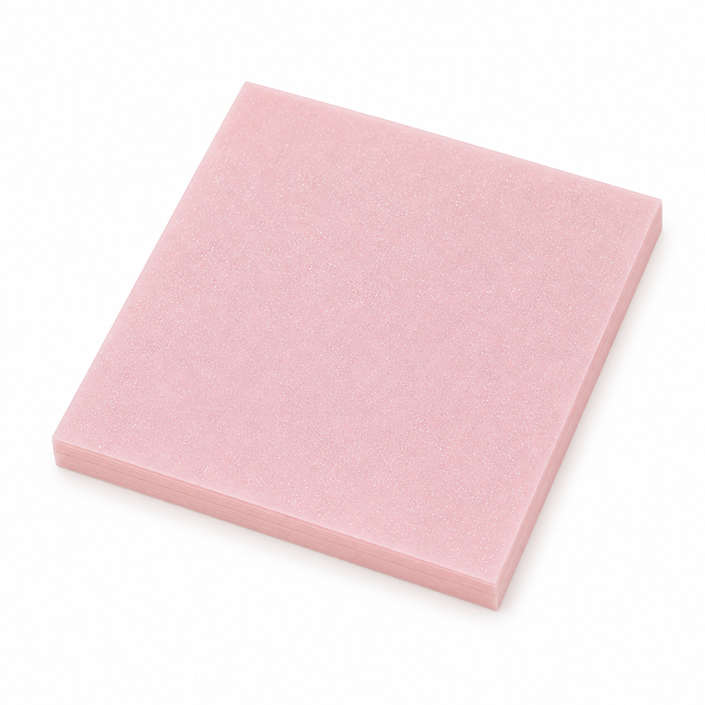 Peach pink pearl glitter transparent sticky notes in a medium square shape