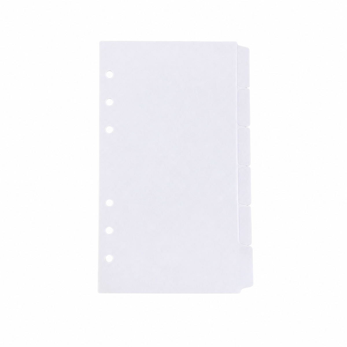 White A6 six-ring planner dividers with six side tabs on a white background