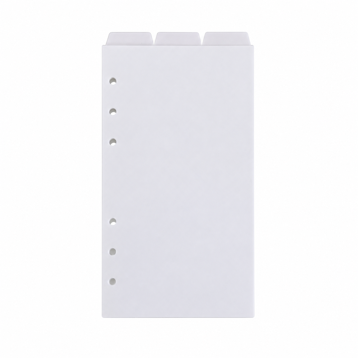 White A6 six-ring planner dividers with three top tabs on a white background