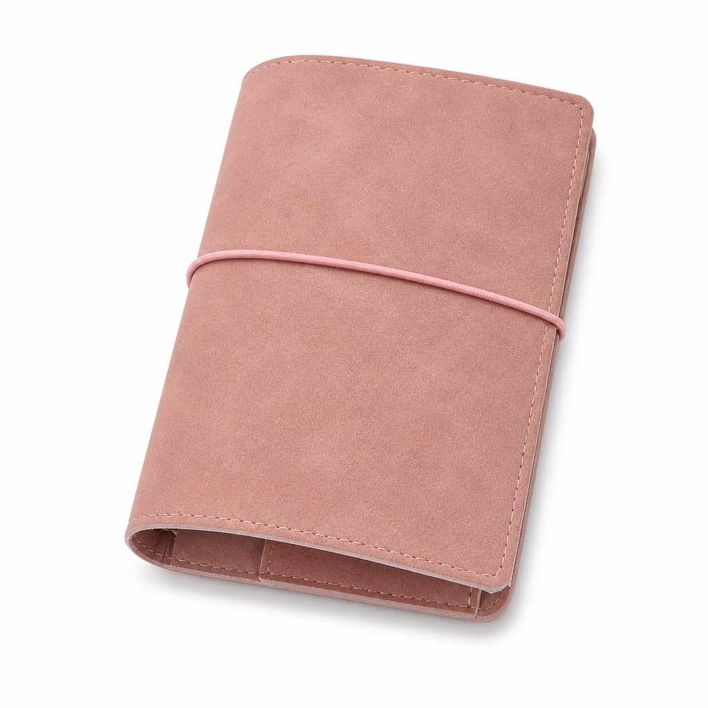 Dusty pink M5 five-ring pocket planner cover on white background